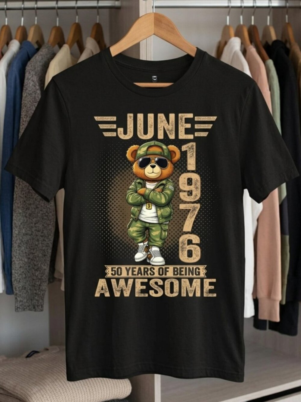 Vintage June 1976 Birthday Bear Graphic Tee 50th Birthday Y2k Shirt
